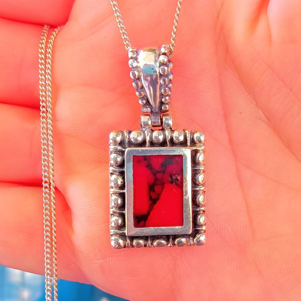 925 Sterling Silver Jasper Southwestern Pebbled Pendant Necklace